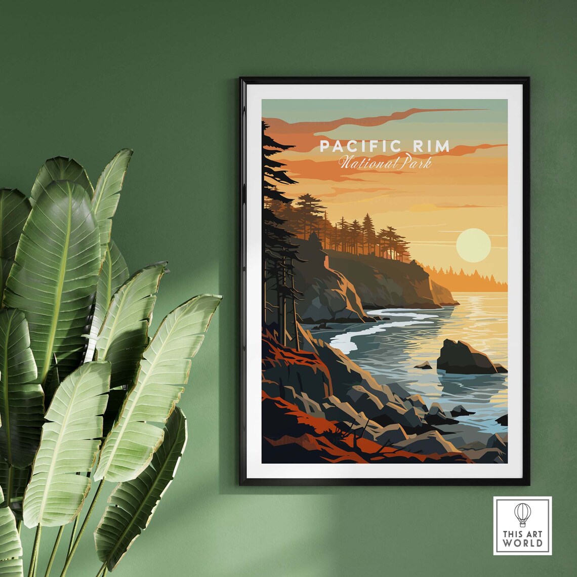 Pacific Rim National Park Rocky Coast Sunset Vintage Travel Poster - Image 2