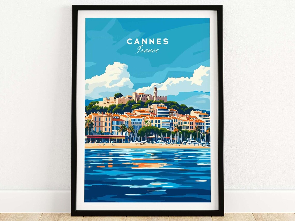 Cannes France French Riviera Waterfront Vintage Travel Poster