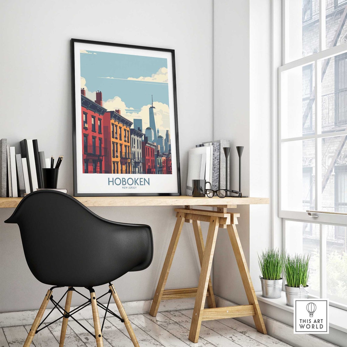 Hoboken New Jersey Historic Brownstone Rowhouses Skyline Poster - Image 4