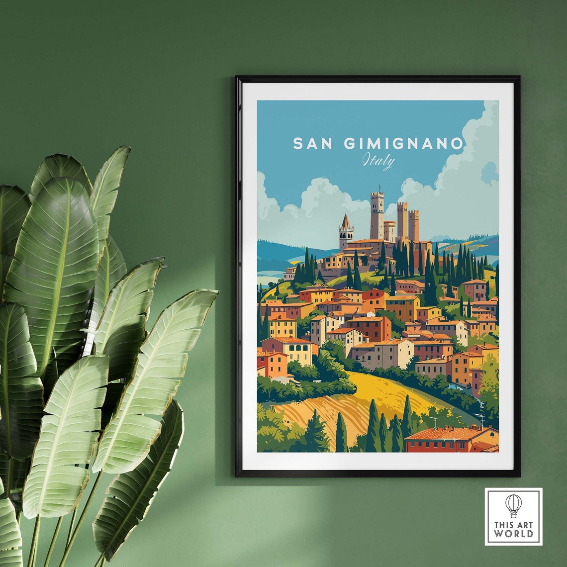 San Gimignano Italy Medieval Towers Tuscan Hills Vintage Poster - Image 2