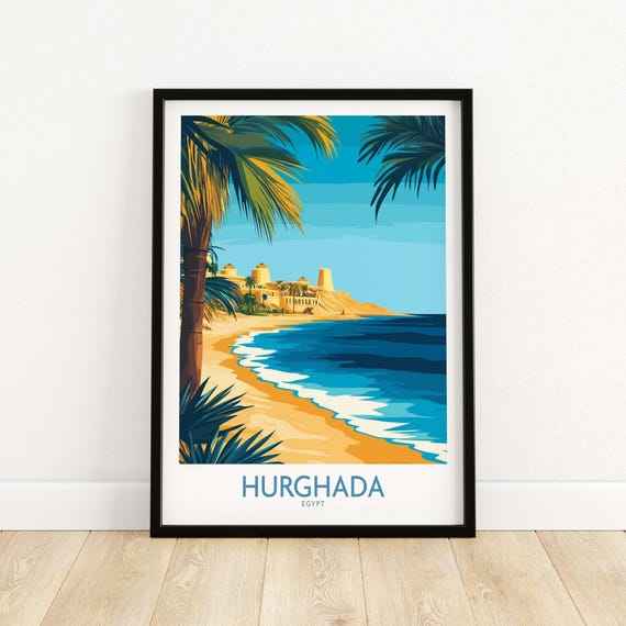 Hurghada Egypt Wall Art Tropical Coastal Poster Print Red Sea Paradise Decor Travel Gift Bright Beach Landscape Serene Seaside Artwork