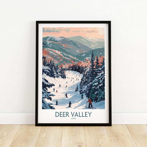 Ski Wall Art Deer Valley Lodge Print Home Decor Room Family Gift Utah Lovers Poster Winter Sports