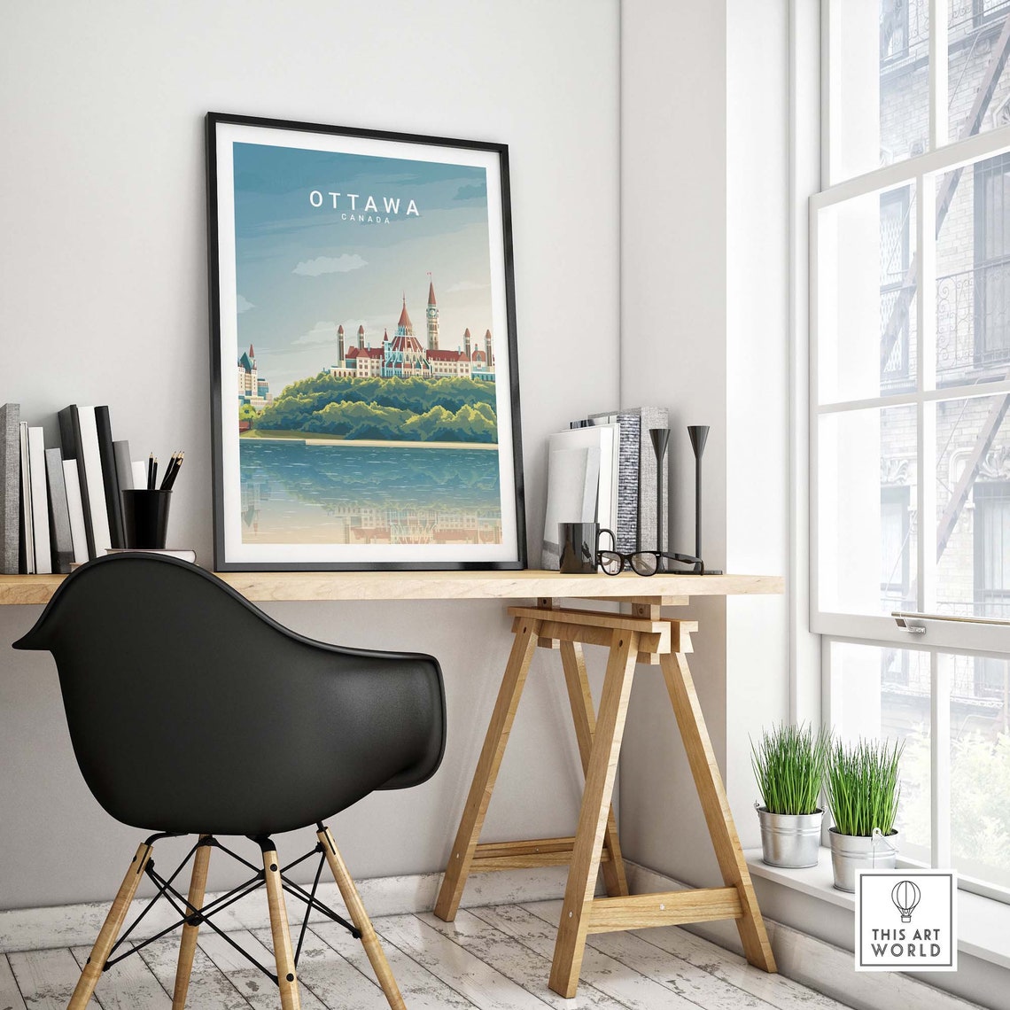 Ottawa Canada Parliament Buildings River Vintage Travel Poster - Image 4