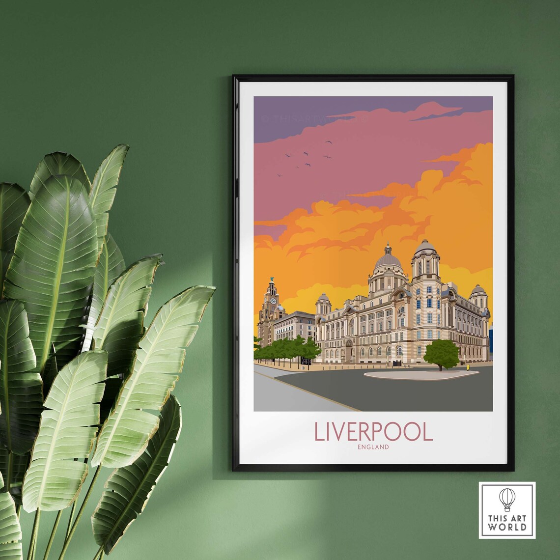 Liverpool England Waterfront Sunset Historic Buildings Art Poster - Image 2