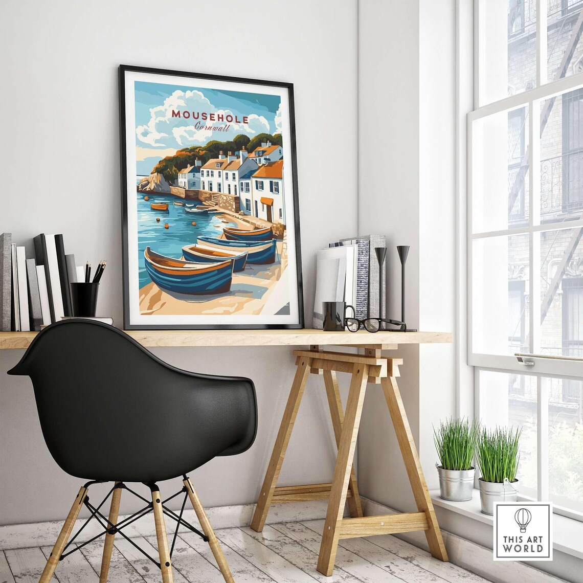 Mousehole Cornwall Fishing Village Harbor Boats Sunny Travel Poster - Image 4