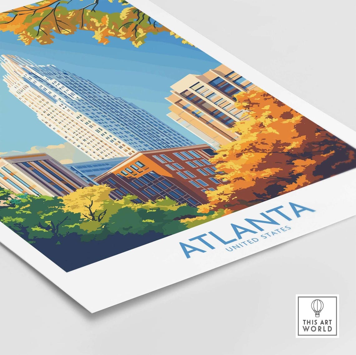 Atlanta United States Skyline Autumn Trees Downtown Travel Poster - Image 4
