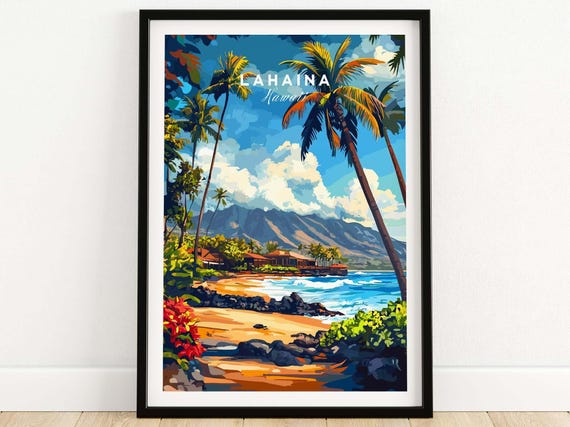 Lahaina Hawaii Travel Poster, Home Decor Gift