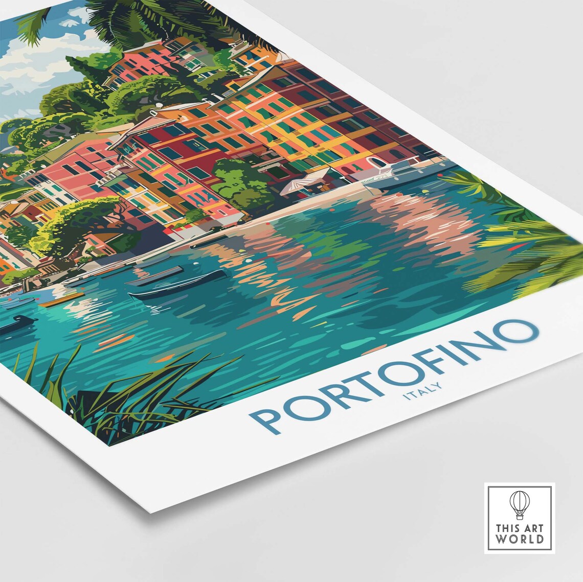Portofino Italy Pastel Harbor Buildings Turquoise Water Poster - Image 4