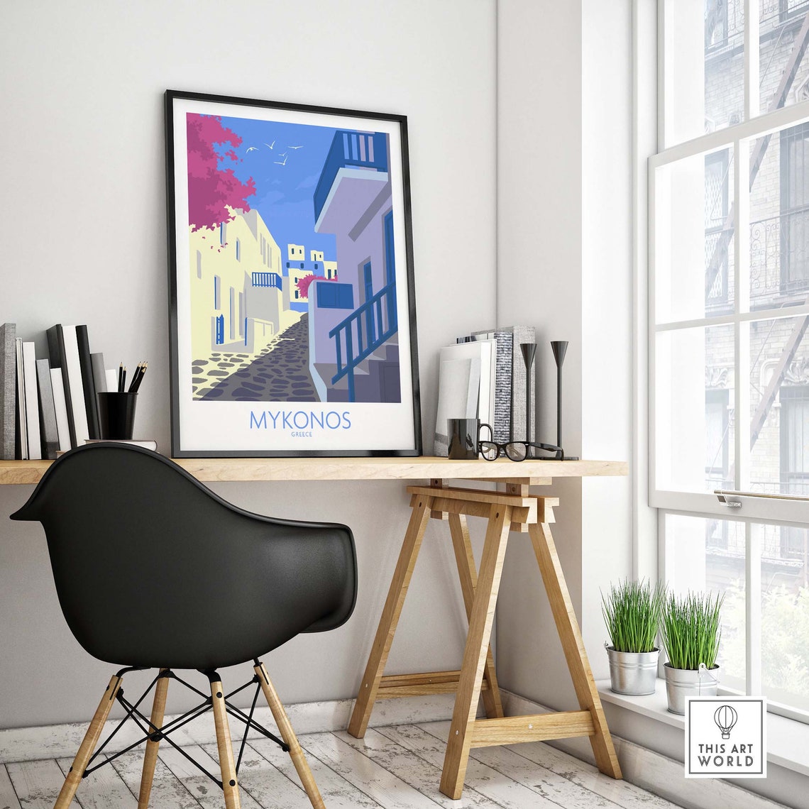 Mykonos Greece Whitewashed Alley Cobblestone Street Scenic Poster - Image 4