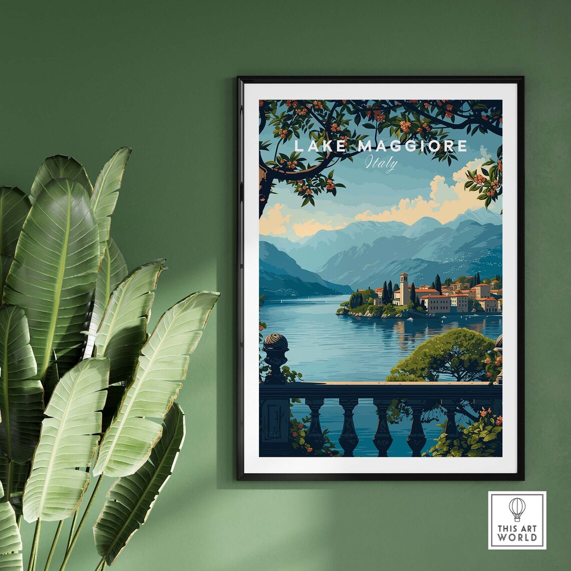 Lake Maggiore Italy Terrace Vista Lakeside Village Travel Poster - Image 2
