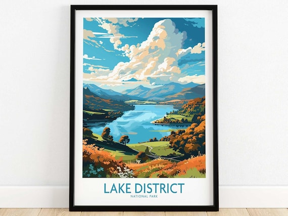 Lake District National Park Mountain Lake Valley Travel Poster