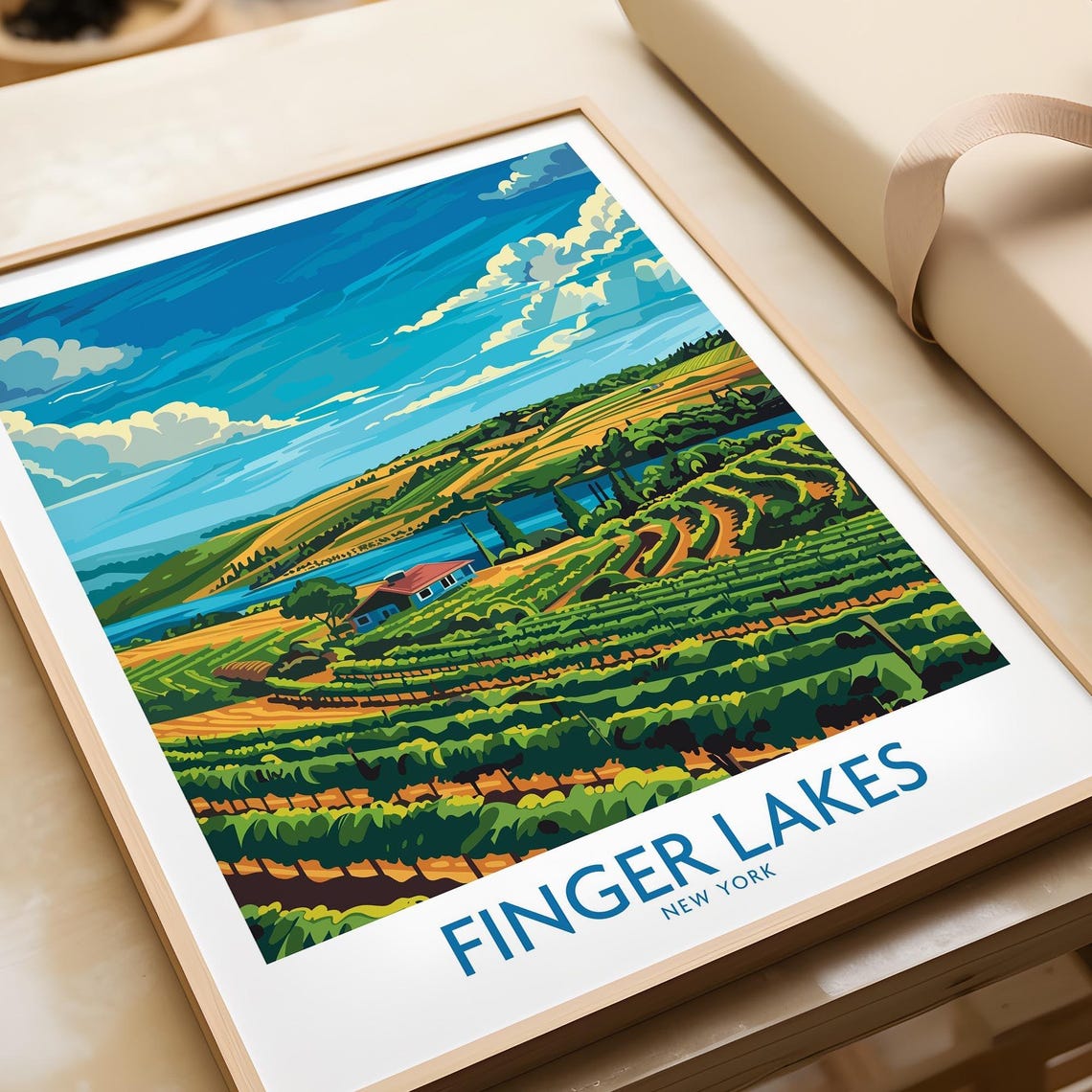 Finger Lakes New York Vineyard Hills Lake Sunset View Poster