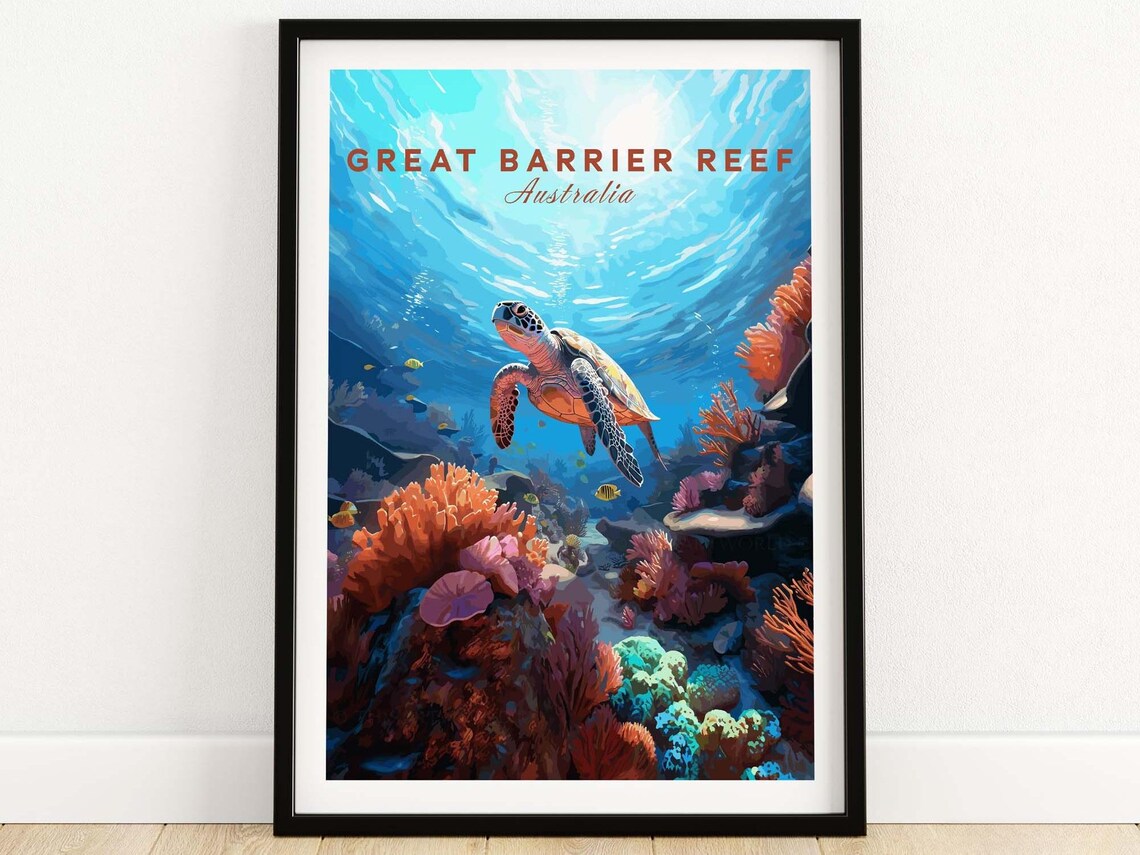 Great Barrier Reef Australia Travel Poster, Wall Art Print