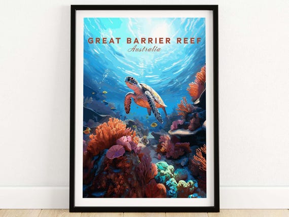 Great Barrier Reef Australia Travel Poster, Wall Art Print