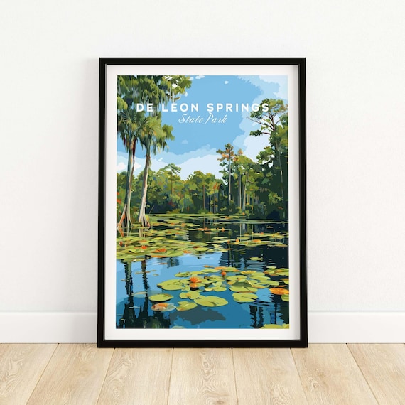De Leon Springs State Park Lily Pad Lagoon Vintage Florida Poster