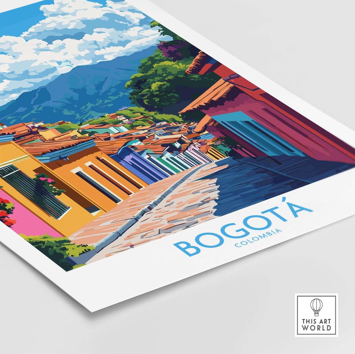 Bogota Colombia Colorful Colonial Street Church Travel Poster - Image 4
