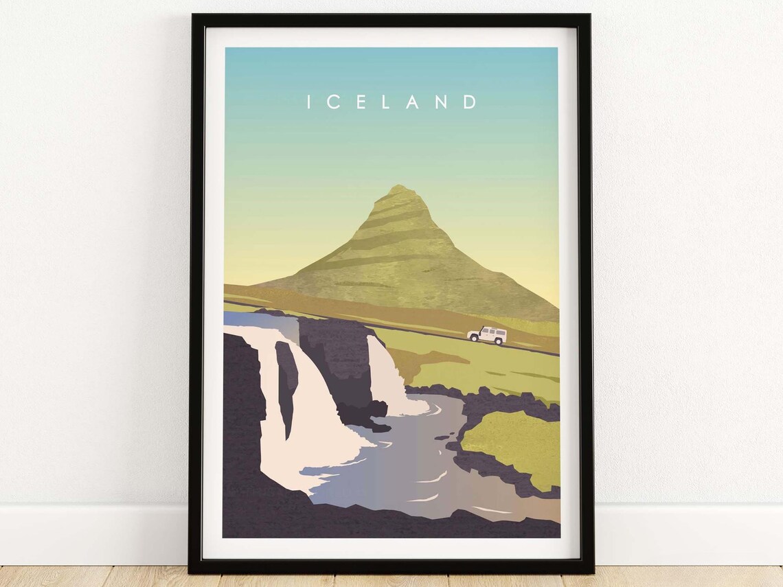 Iceland Travel Poster, Mount Kirkjufell Wall Art