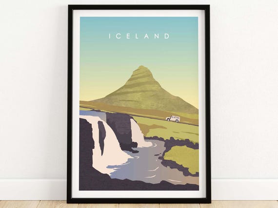 Iceland Travel Poster, Mount Kirkjufell Wall Art