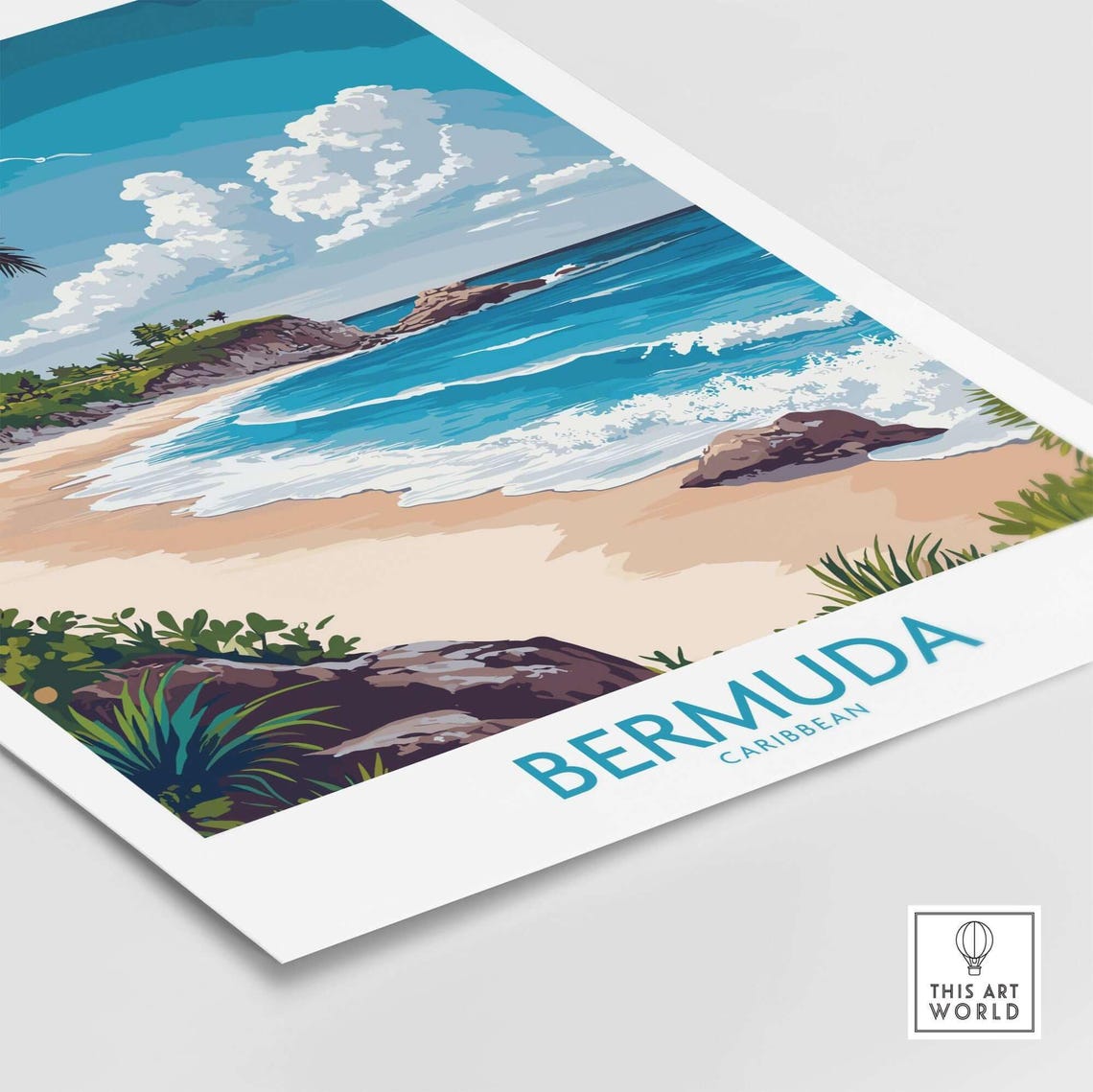 Bermuda Caribbean Tropical Beach Palm Trees Ocean Travel Poster - Image 4