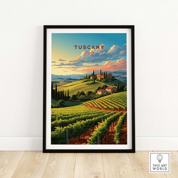 Tuscany Wine Print Wall Art Travel Home Dcor Poster Gift Illustration Artwork Birthday Present