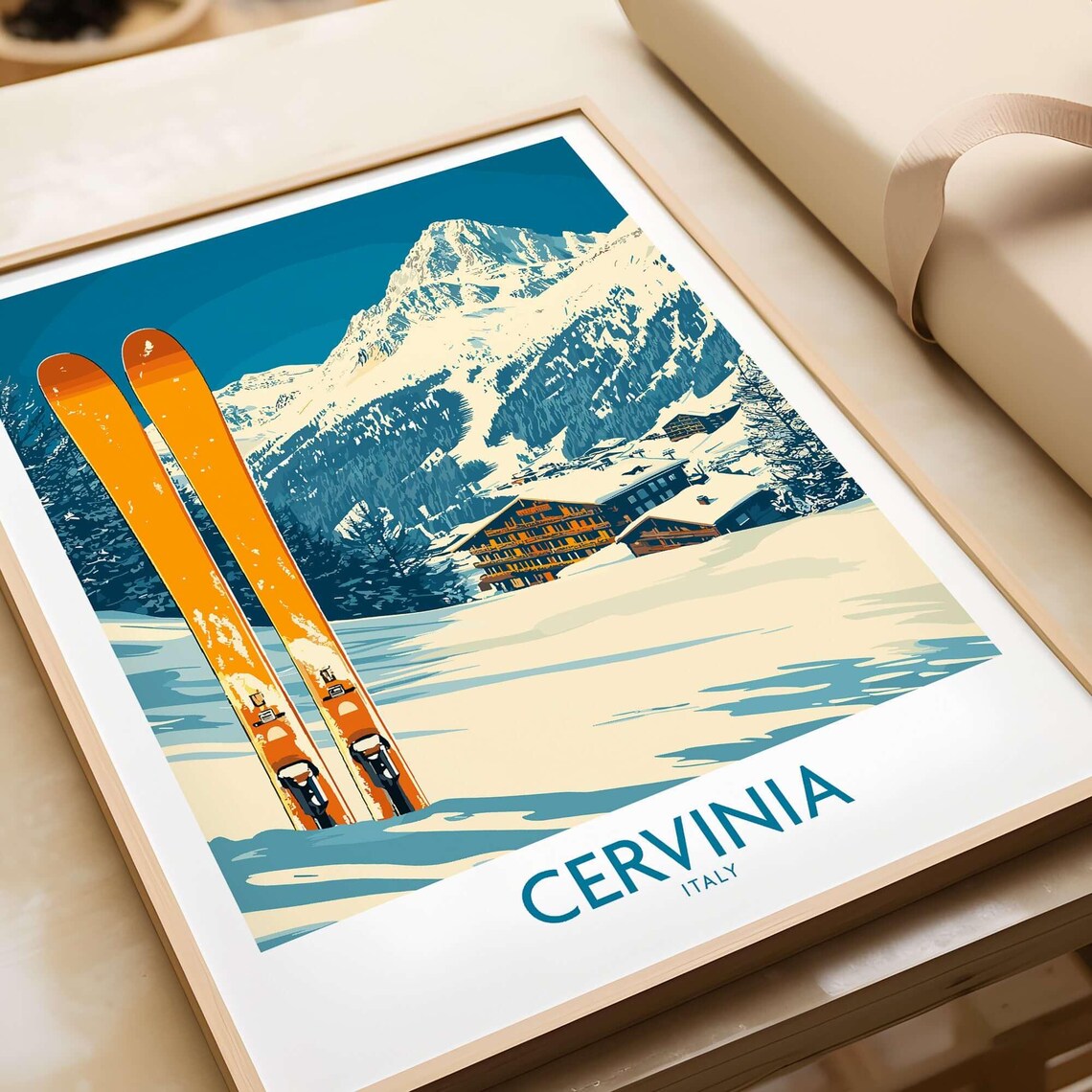 Cervinia Ski Wall Art, Italy Winter Sports Poster