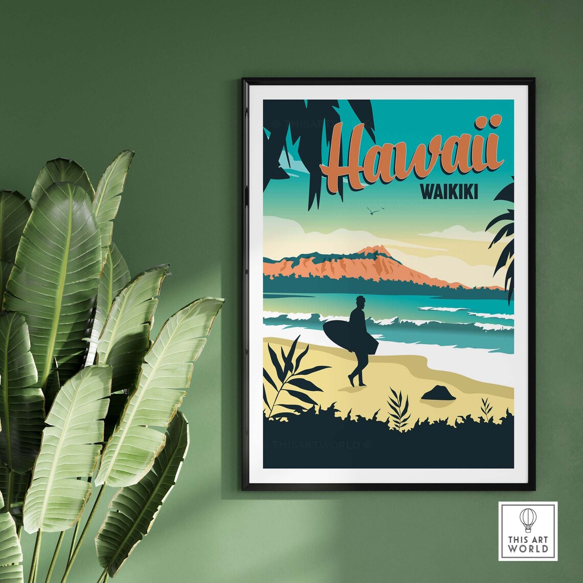 Waikiki Travel Poster, Hawaii Beach Art Print - Image 3