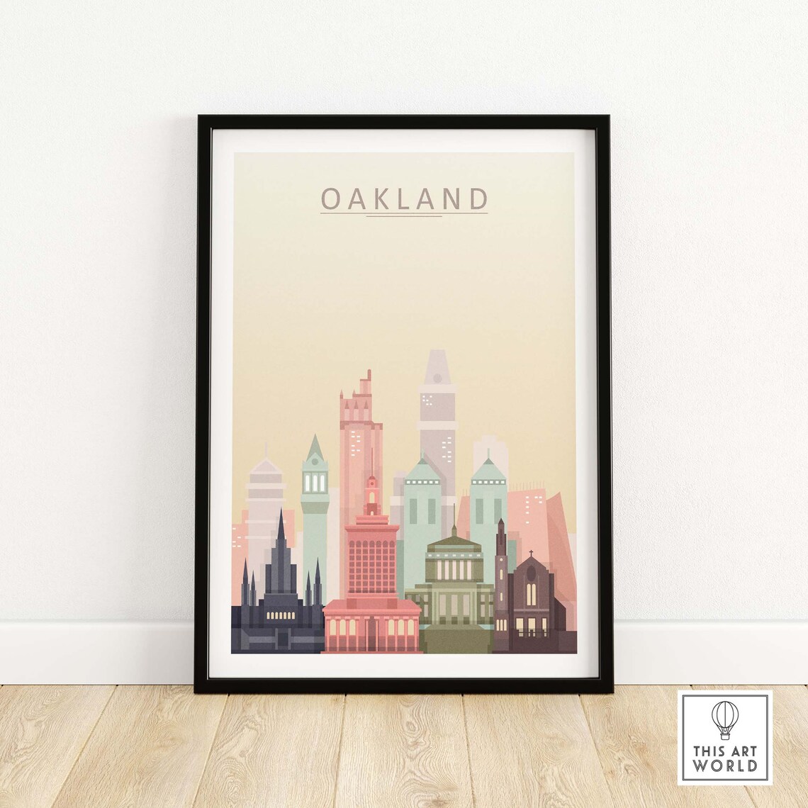 Oakland Skyline Travel Poster, California Cityscape