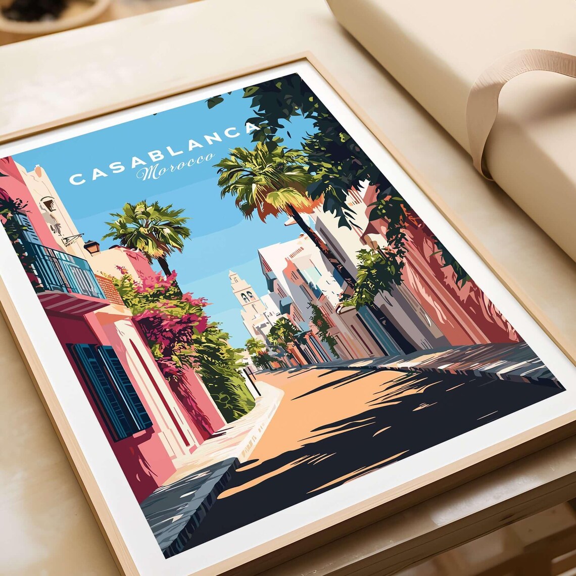 Casablanca Morocco Palm Street Old Town Vintage Travel Poster - Image 4