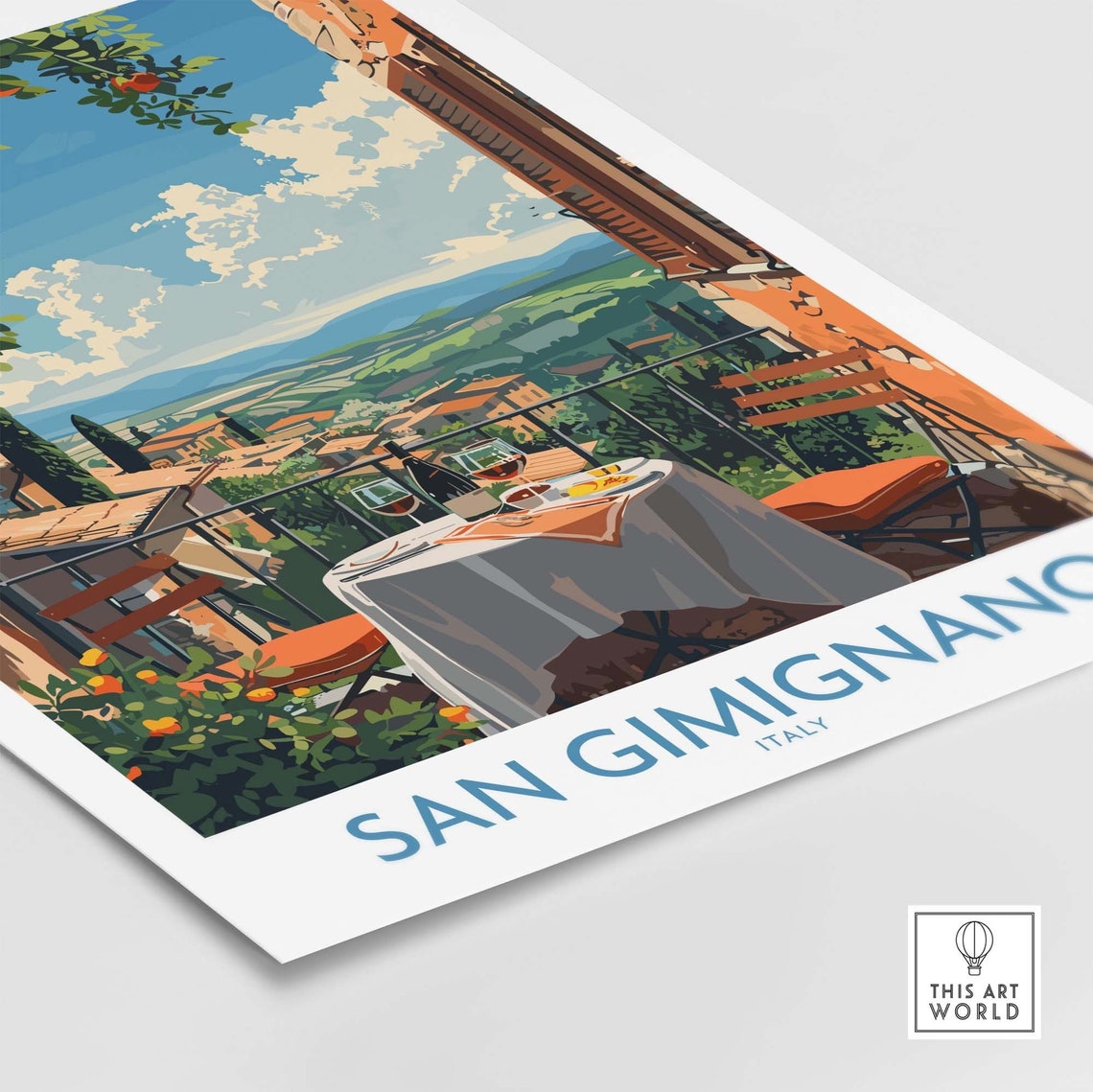 San Gimignano Terrace Dining Overlooking Tuscan Valley View Poster - Image 4