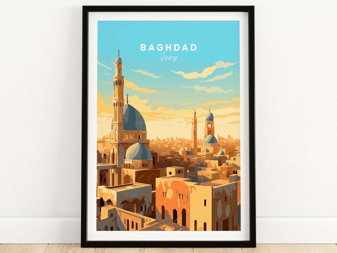Baghdad Iraq Travel Poster, Middle East Travel Art Print