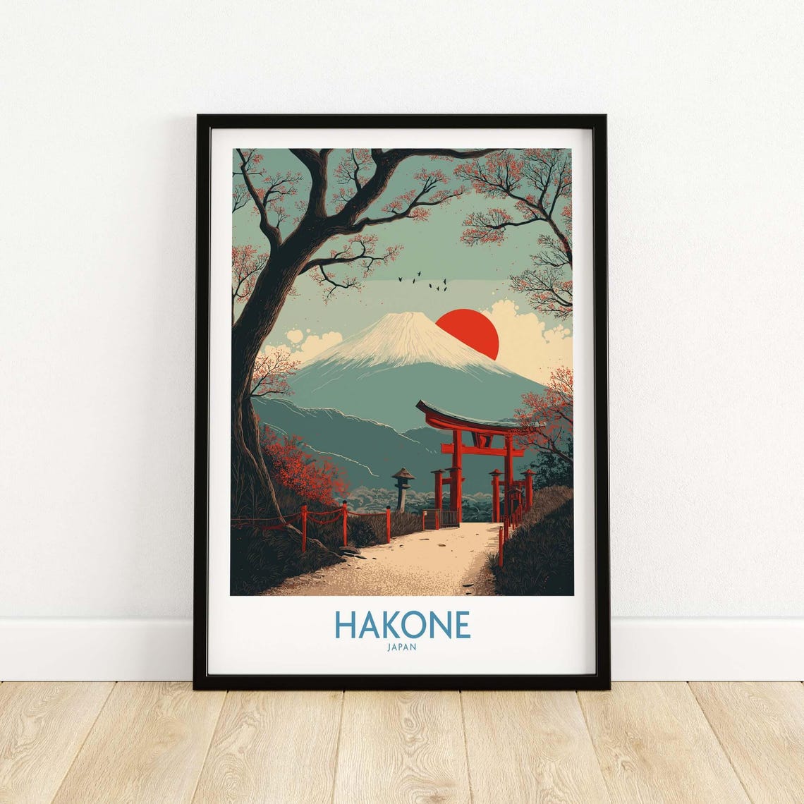 Hakone Japan Torii Gate Shrine and Mount Fuji Daytime Travel Poster