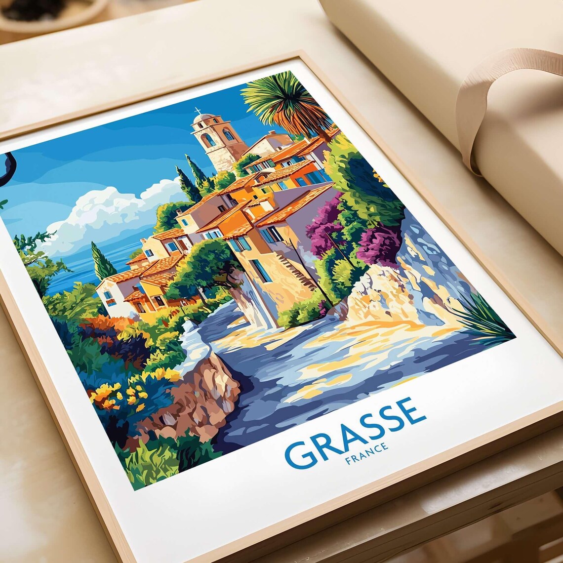 Provence Grasse France Hilltop Village Bell Tower Travel Poster