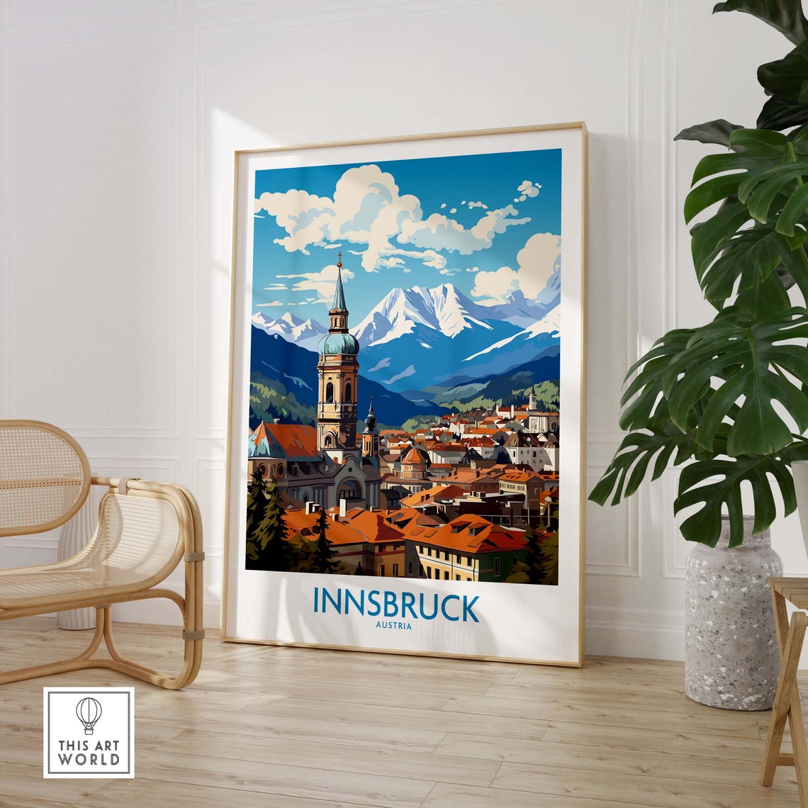 Innsbruck Austria Snowy Alpine Peaks Church Tower Old Town Poster - Image 2