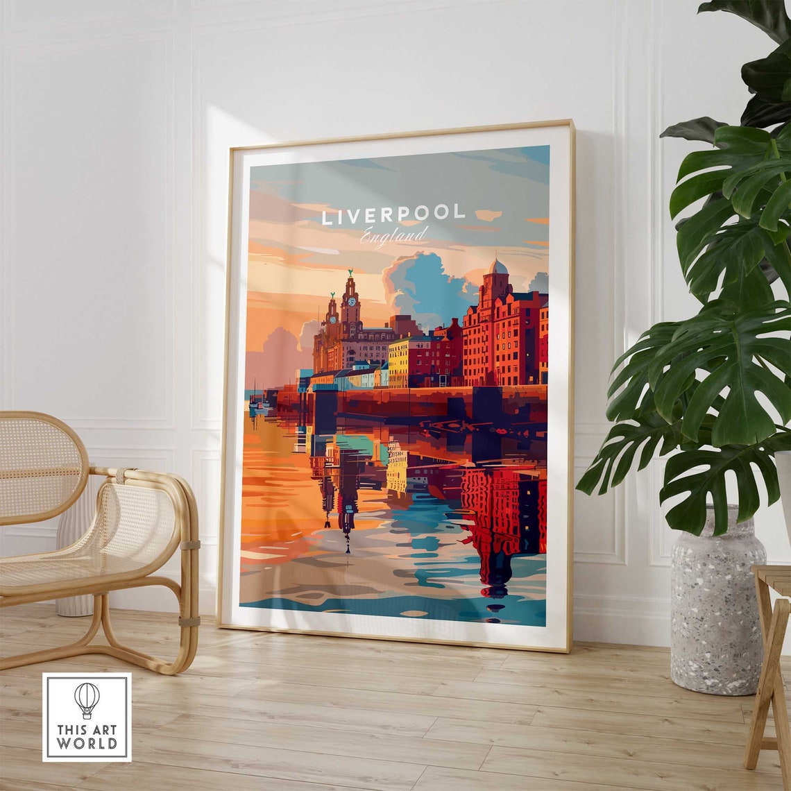 Liverpool England Waterfront Skyline Clock Towers Sunset Glow Poster - Image 2