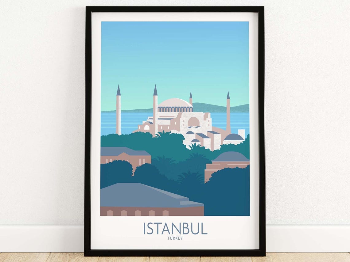 Istanbul Turkey Hagia Sophia Minarets Seaside Minimalist Travel Poster