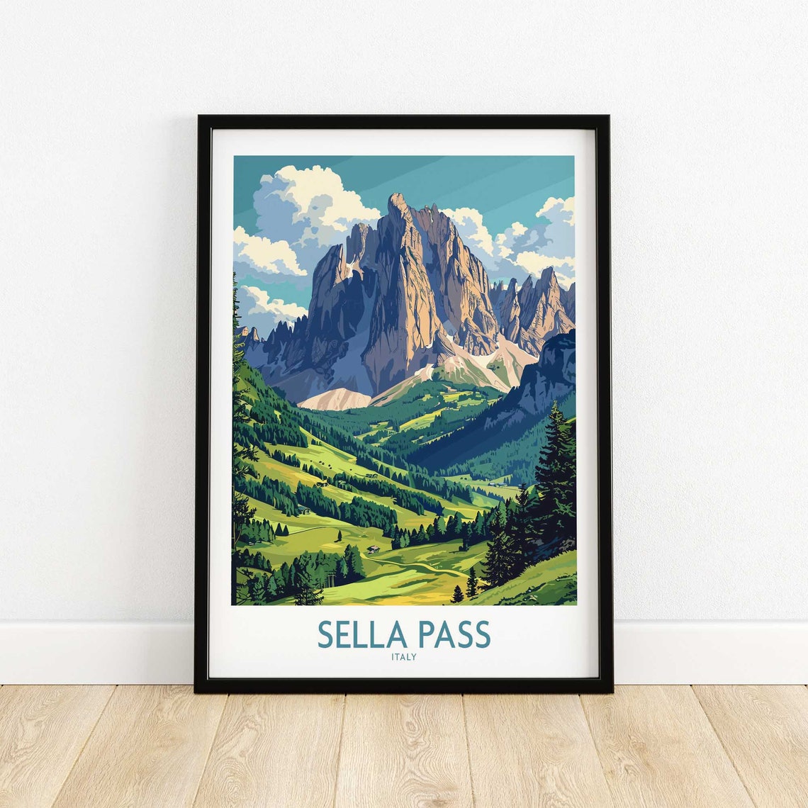 Sella Pass Italy Towering Dolomites Spires Scenic Travel Poster