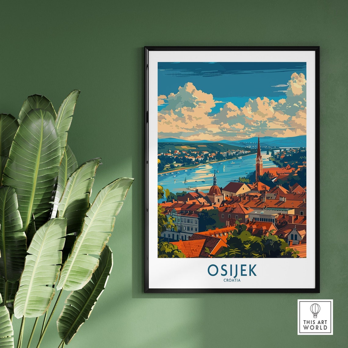 Osijek Croatia Riverfront Church Spire Rooftops Skyline Travel Poster - Image 2