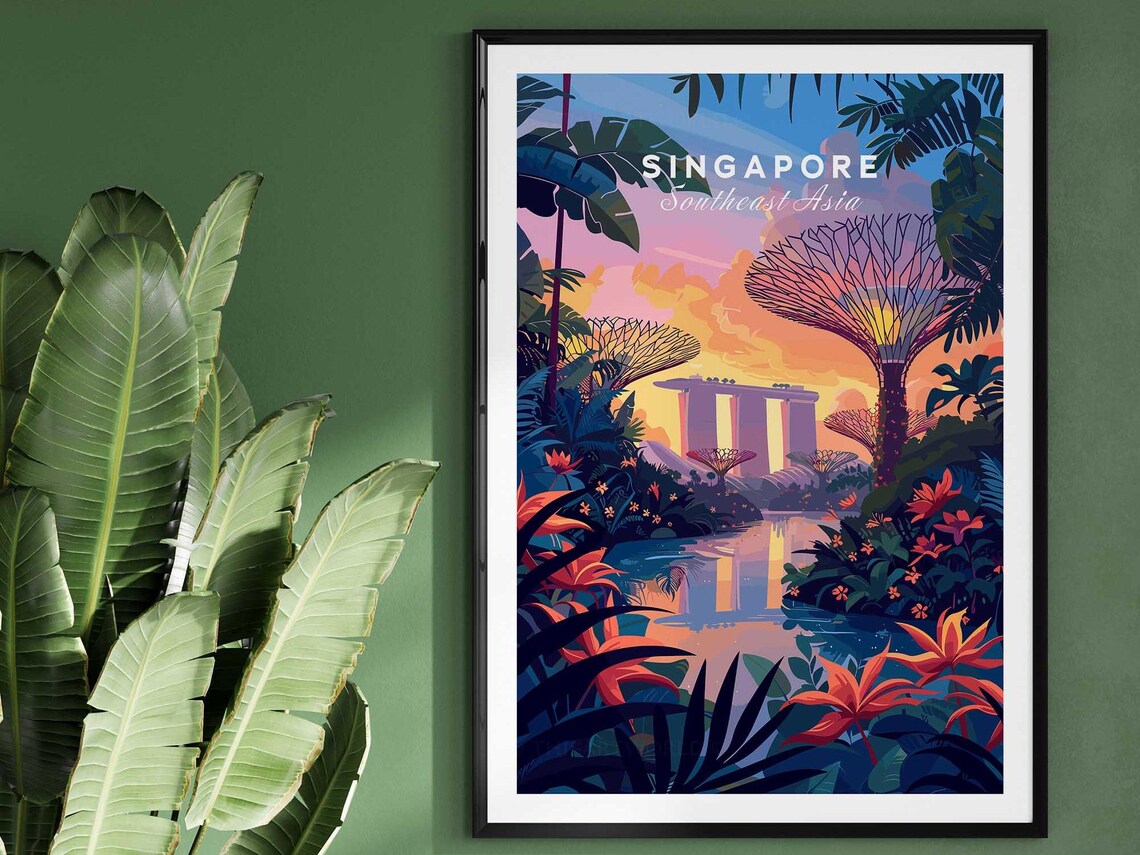 Singapore Gardens by the Bay Supertrees Marina Bay Sunset Poster