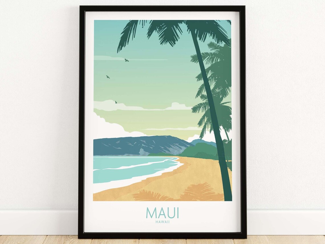 Maui Hawaii Travel Poster, Beach Wall Art