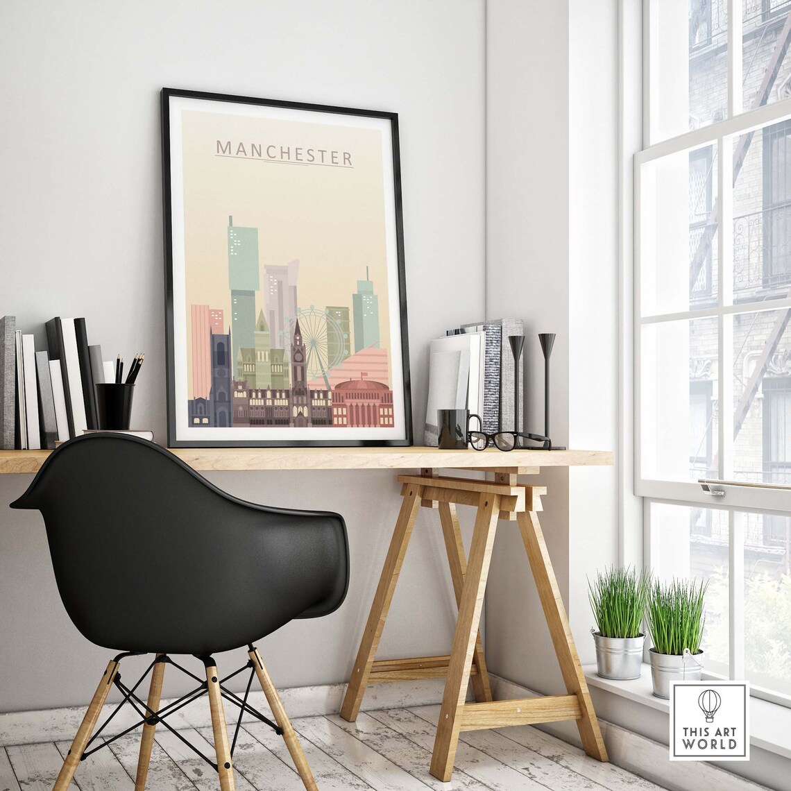 Manchester Skyline Travel Poster, Cityscape Wall Art - Image 4