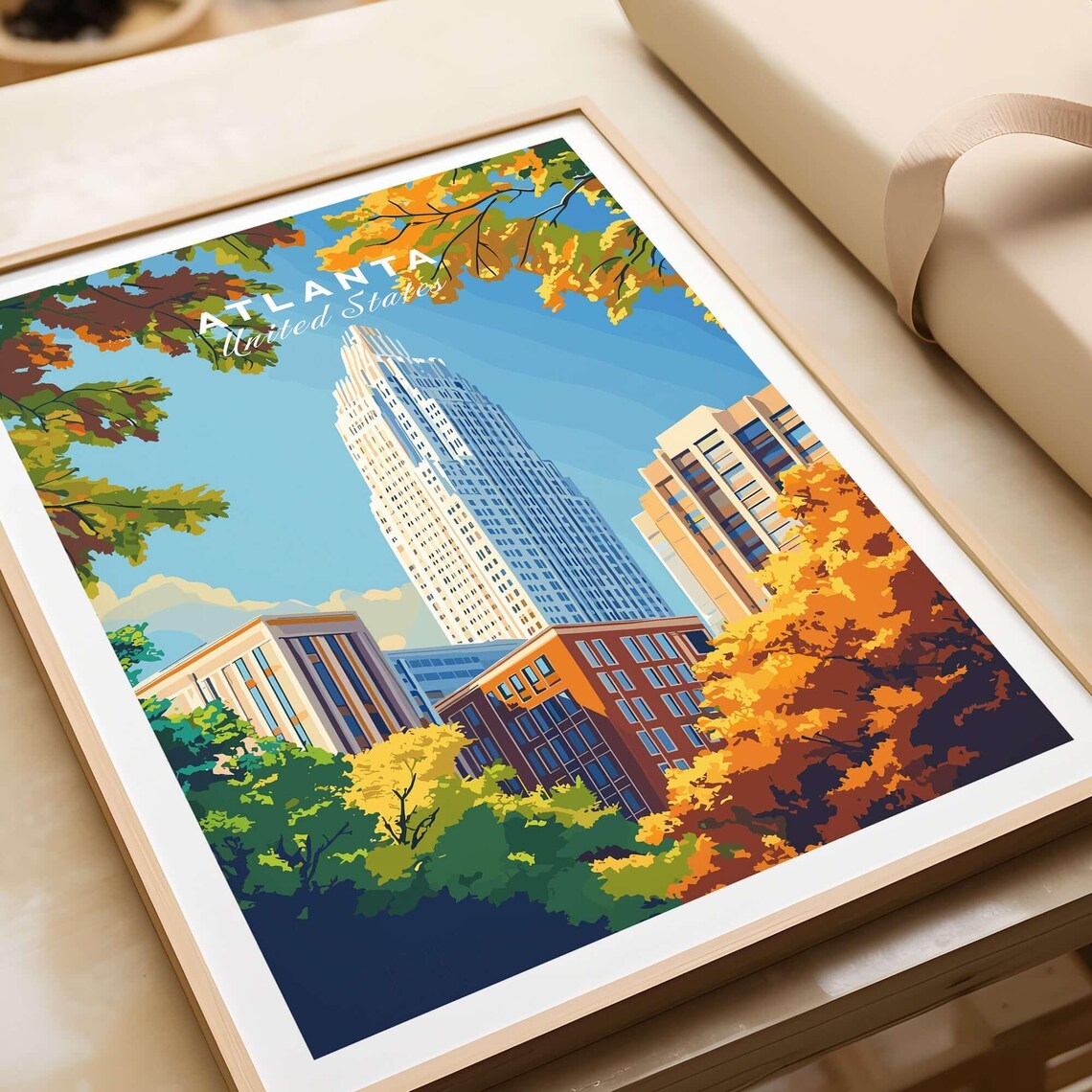 Atlanta United States Bank of America Plaza Autumn Foliage Travel Poster - Image 4