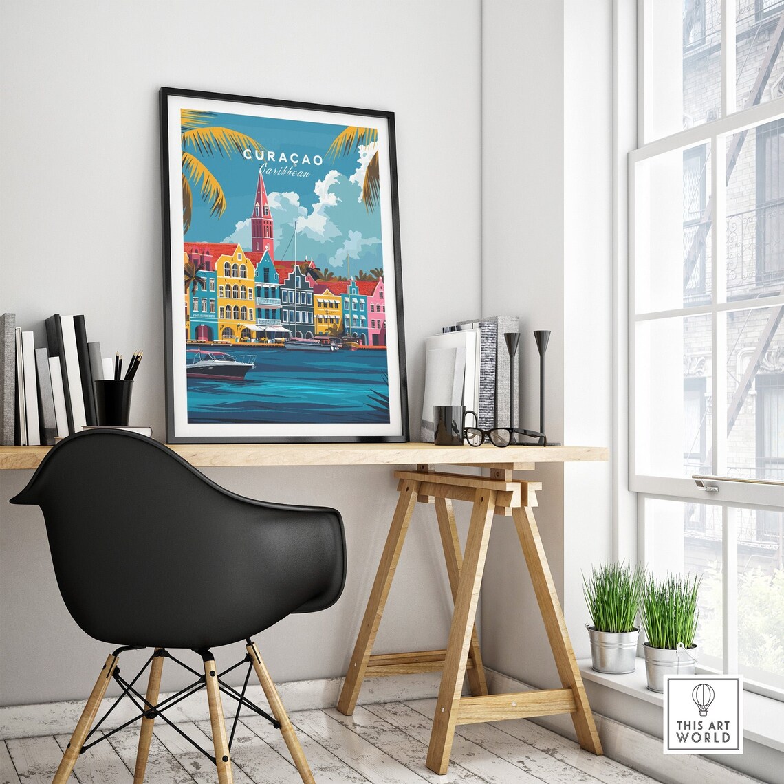 Curacao Caribbean Colorful Willemstad Waterfront Travel Poster - Image 4