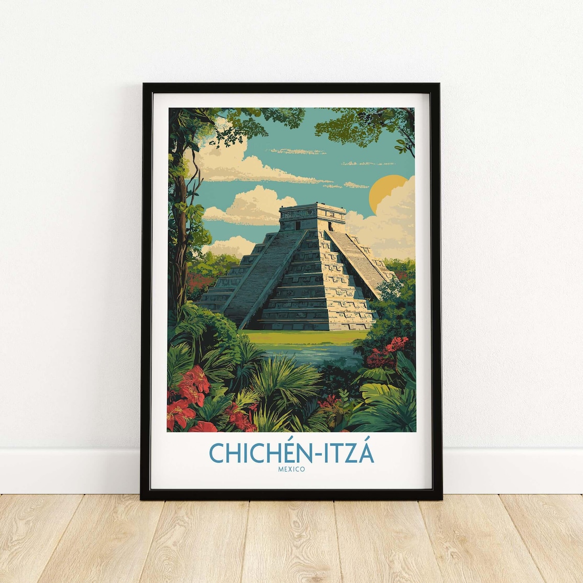 Chichen Itza Mayan Pyramid Travel Poster, Mexico