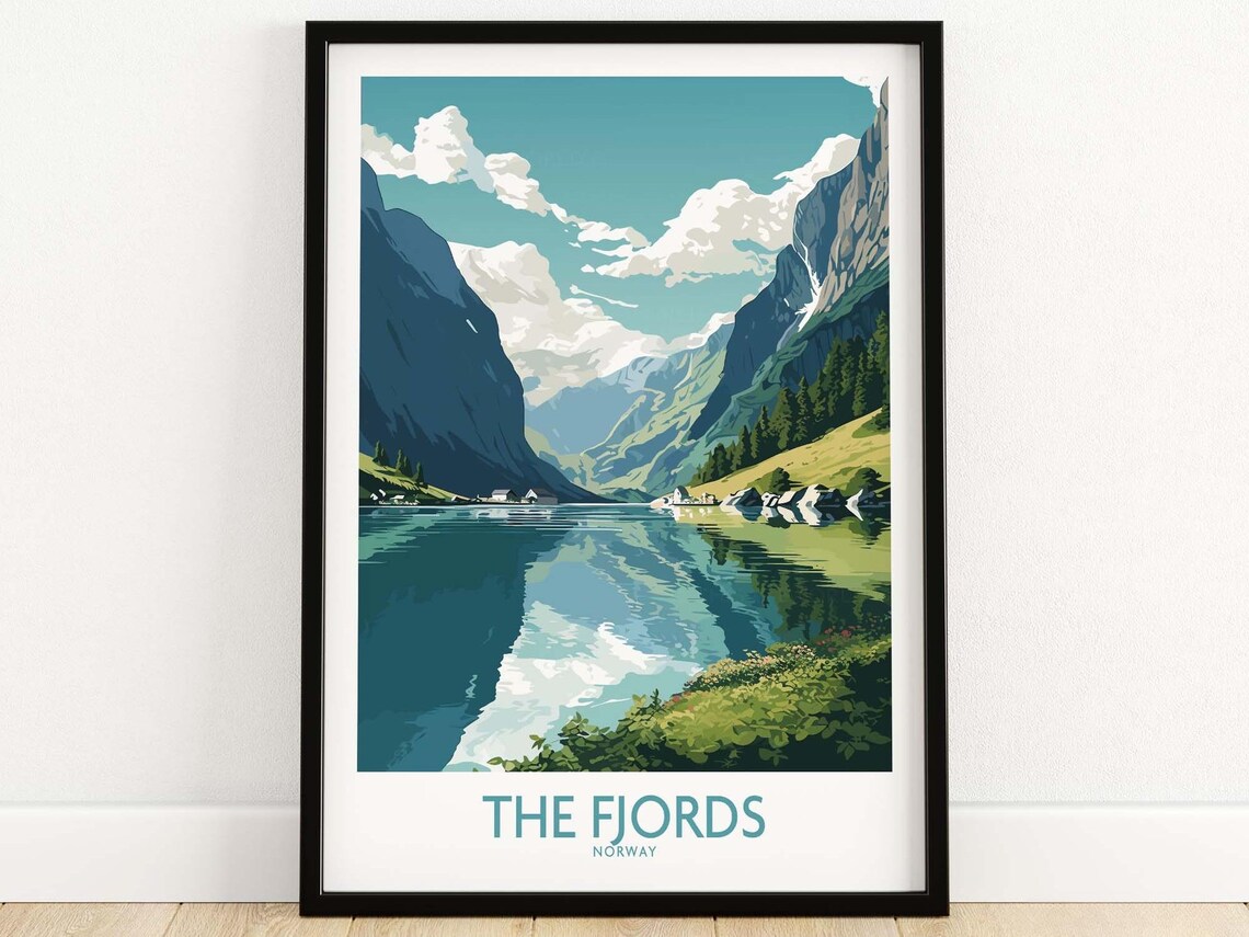 Fjords Travel Print, Scandinavian Landscape Art
