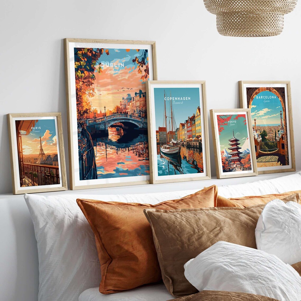 Dublin Ireland Autumn Sunset River Bridge Vintage Travel Poster - Image 2