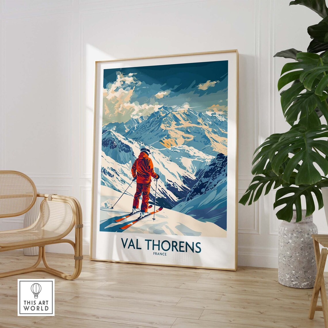 Val Thorens France Skier Snowy Peak Alpine View Ski Art Poster - Image 3
