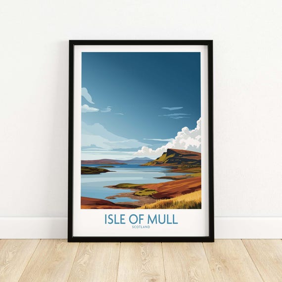 Isle Of Mull Scotland Wall Art Highland Landscape Print Rustic Scottish Home Decor Nature Poster Travel Gift Coastal Beach Illustration