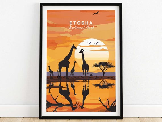 Etosha Namibia Poster Art Print Travel Home Dcor Gift Illustration Artwork