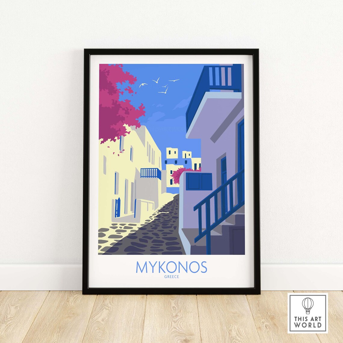 Mykonos Greece Whitewashed Alley Cobblestone Street Scenic Poster