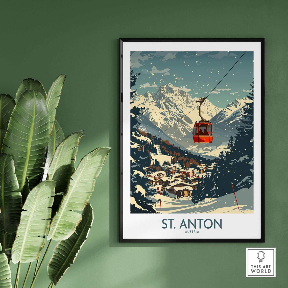 St Anton Ski Lodge Art Print, Winter Sports Art - Image 2